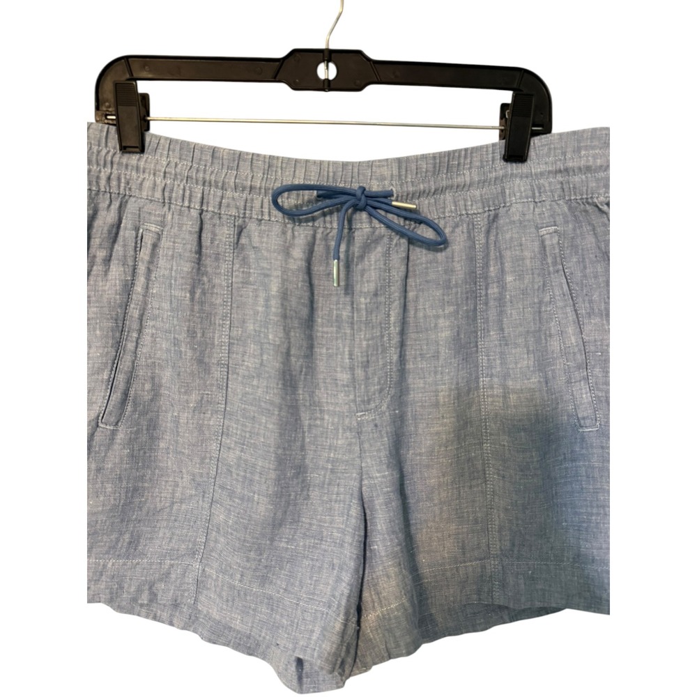 Athleta Linen Blend Shorts Womens 10 Blue Drawstring Zip Pocket Summer Casual - Picture 2 of 10